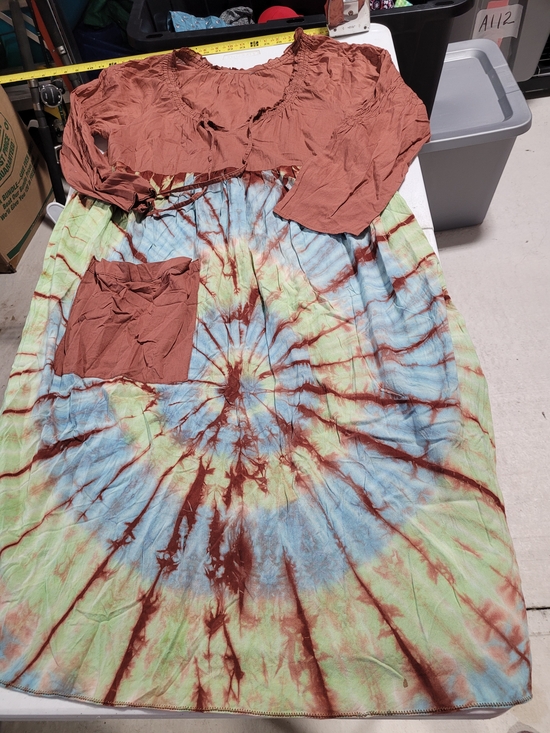 Dresses & Skirts - Boho Tie-Dye Maxi Dress with Rust Bodice